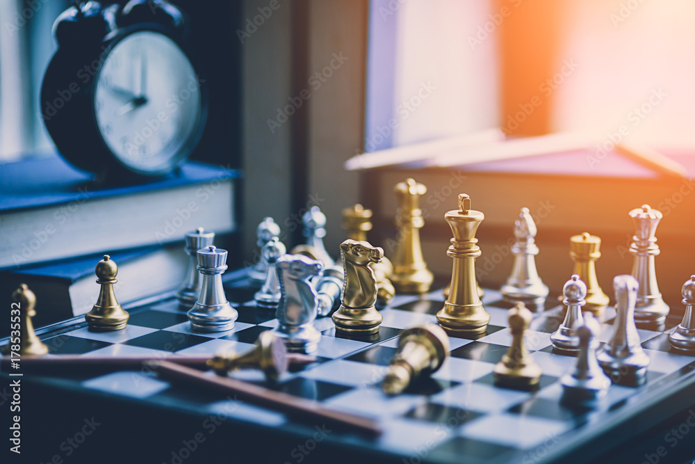 chess board game competition business concept with blur image background