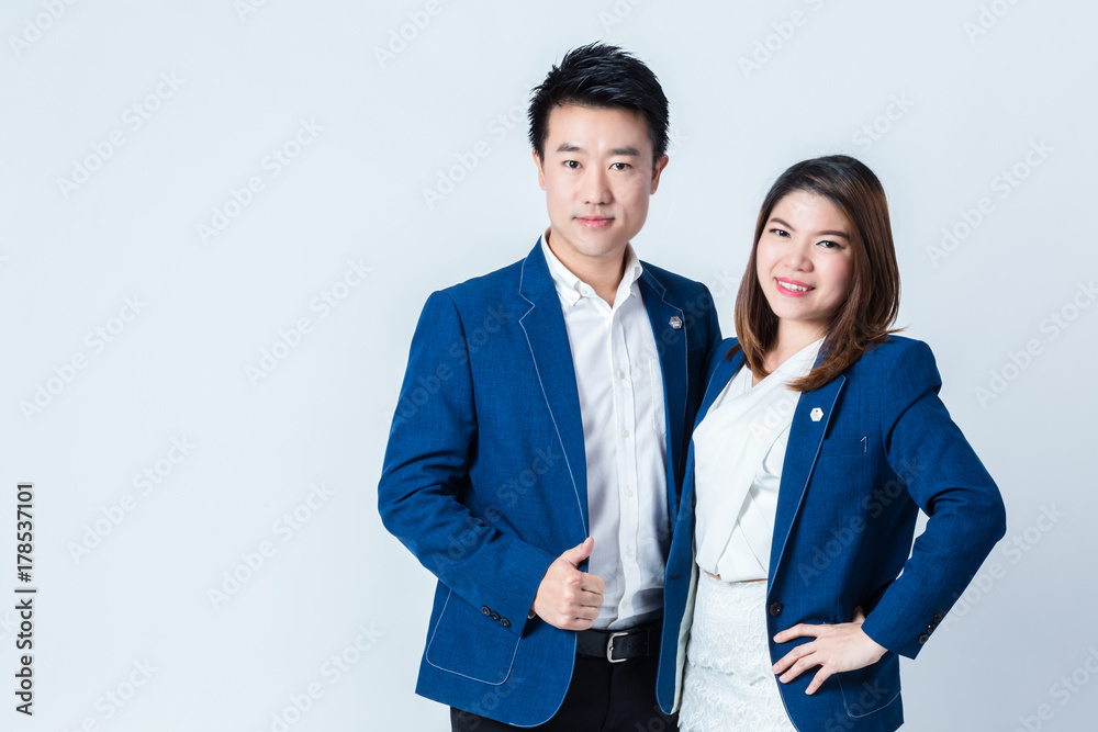 business man and woman portrait on white background