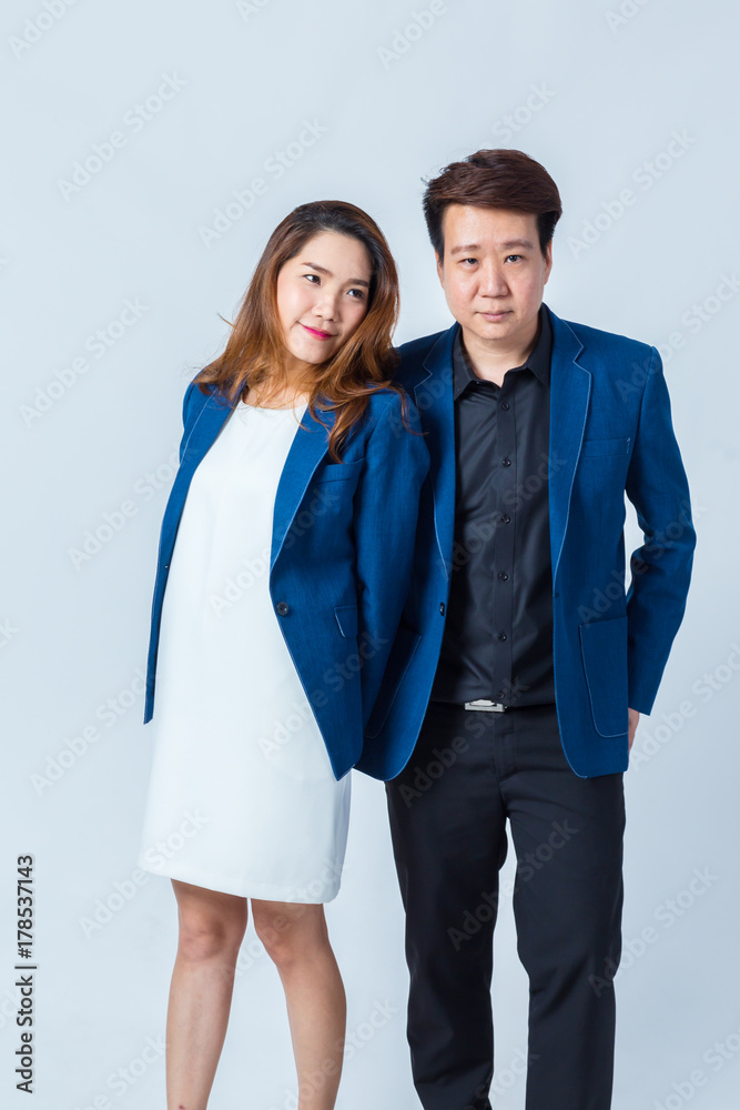 business man and woman portrait on white background