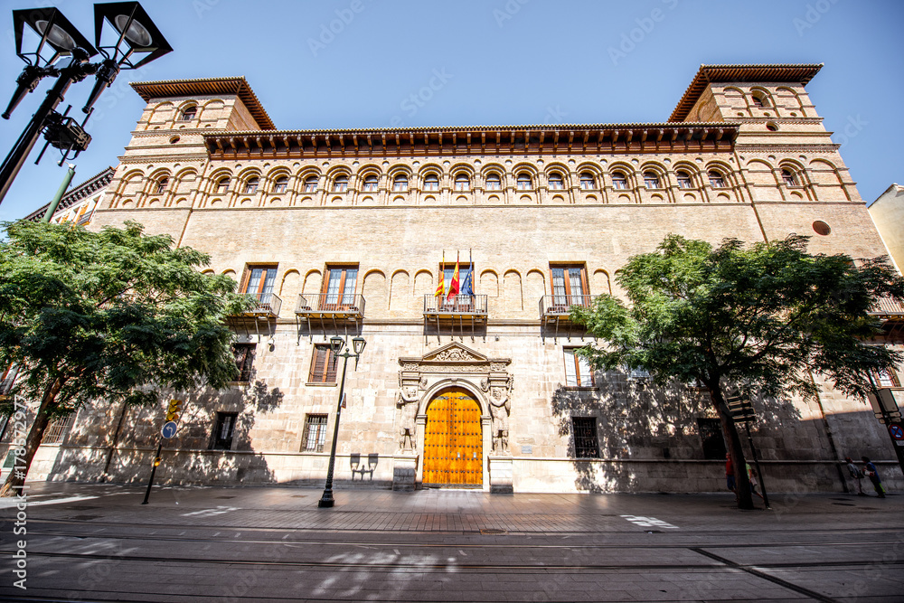 View on the old Luna palace in Zaragoza city during the sunny day in Spain