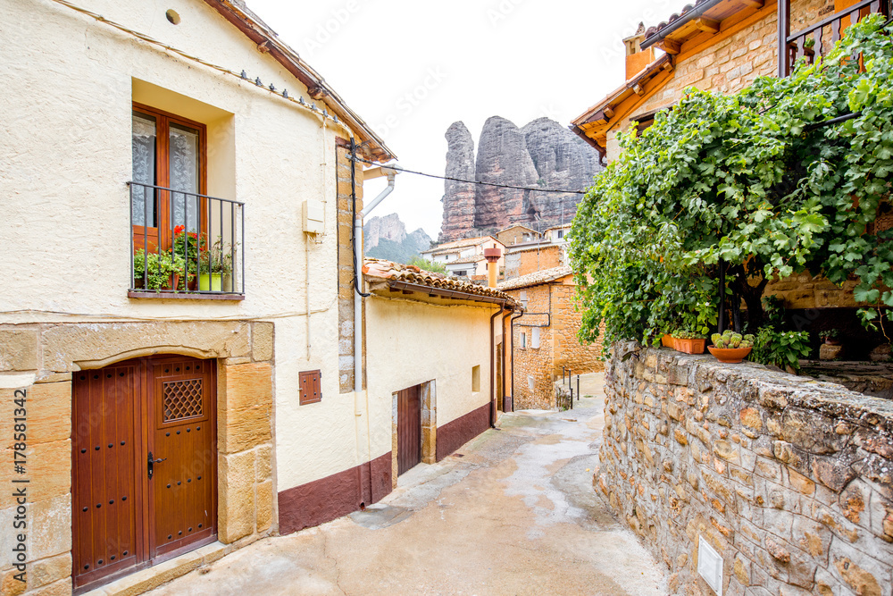 Street view in Aguero village located in the province of Huesca in Spain