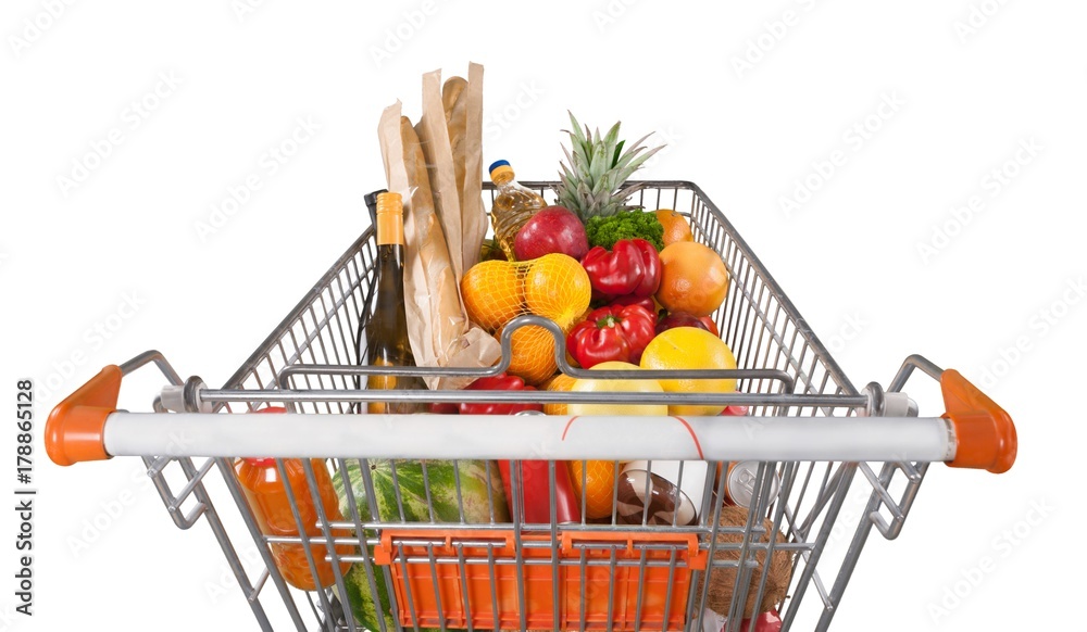 Closeup of a Shopping Cart Full of Groceries