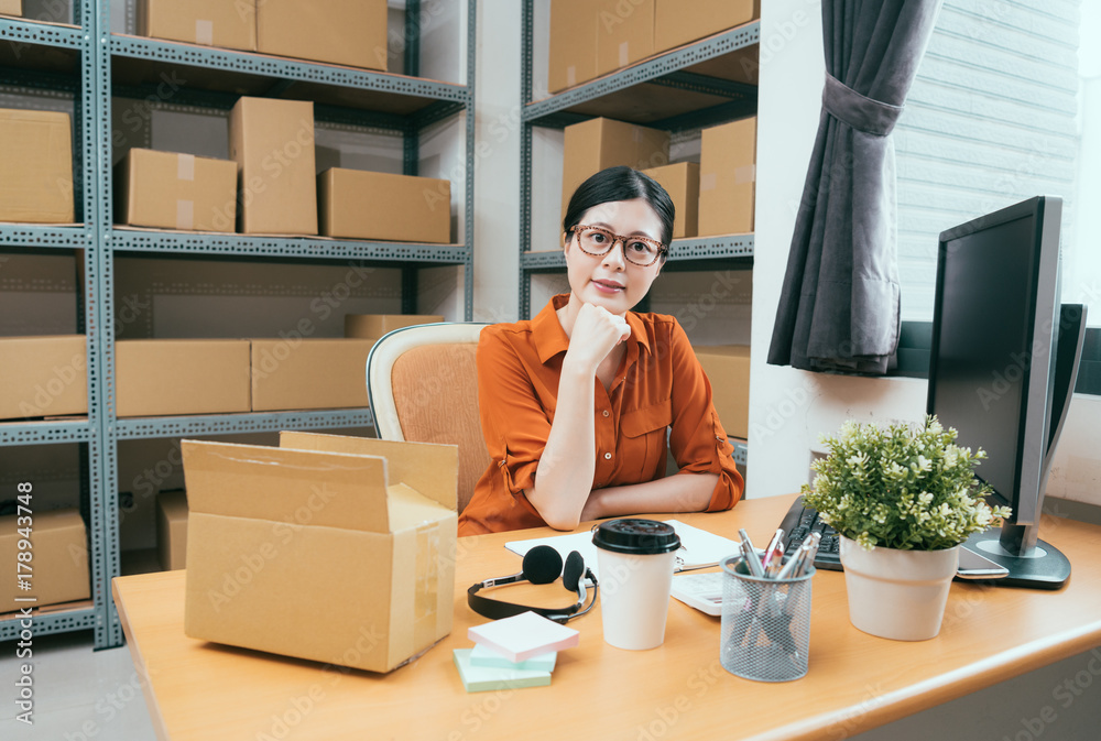 beautiful young lady as online shopping owner