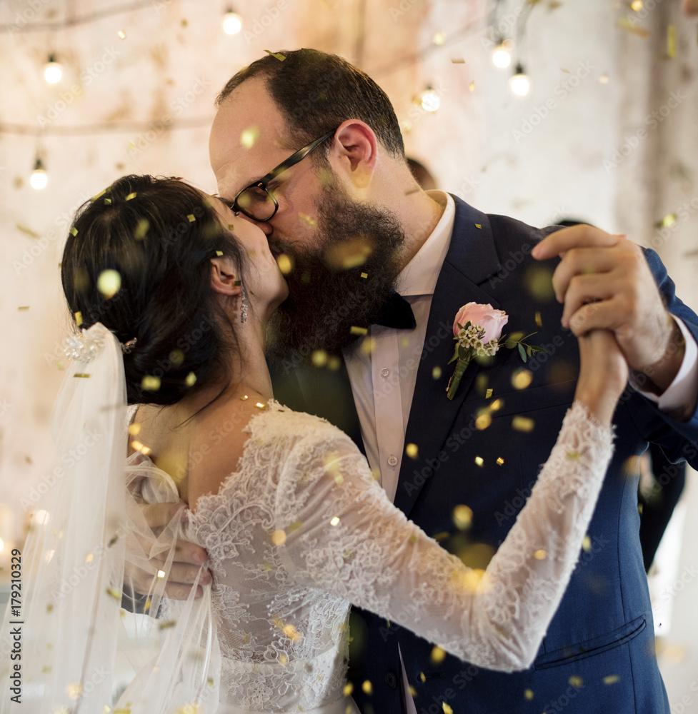 Newlywed Couple Dancing Wedding Celebration