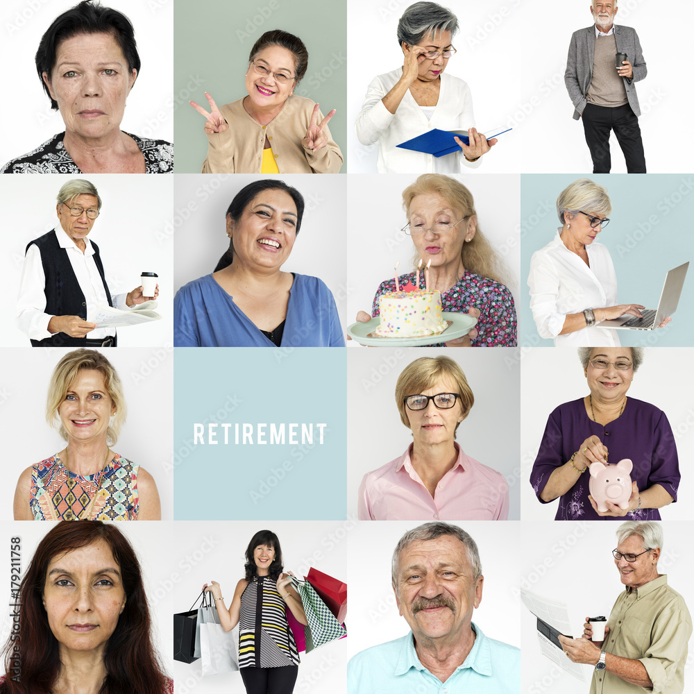 Senior Adult Enjoying Retirement Life Studio Portrait Collage