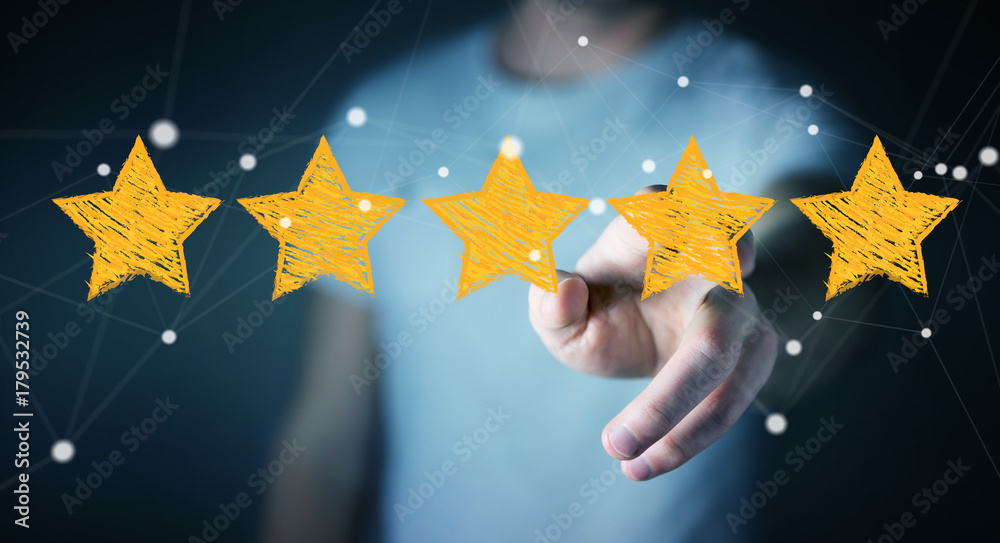 Businessman rating with hand drawn stars