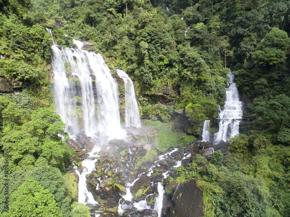 Laos.It is a place to visit the natural beauty.Mountain forest fall landscape.Top view,Aerial view,w