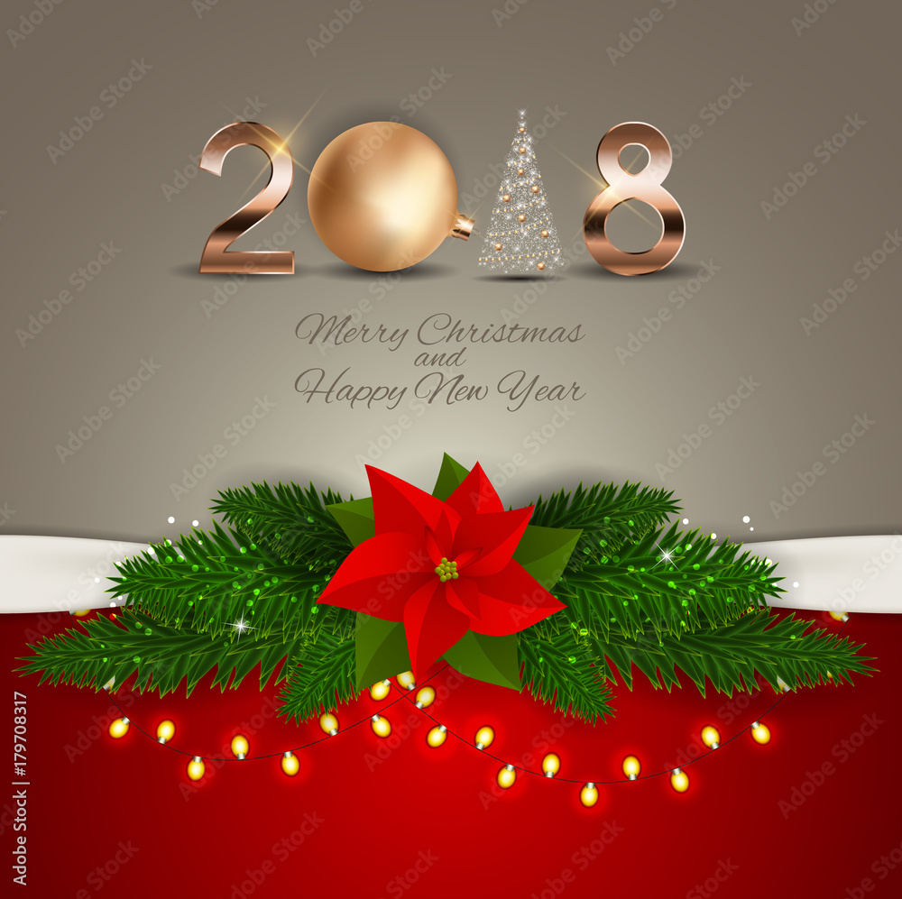 2018 New Year Background with Christmas Ball. Vector Illustration