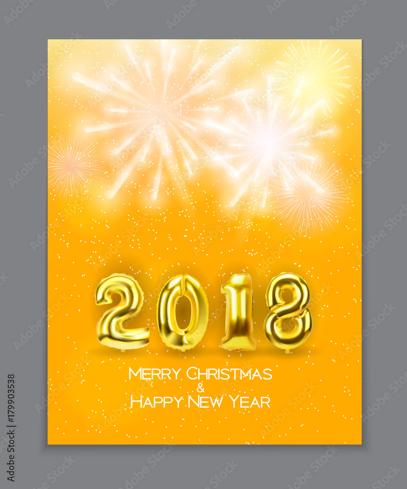 2018 New Year Background with Golden Balloon. Vector Illustration