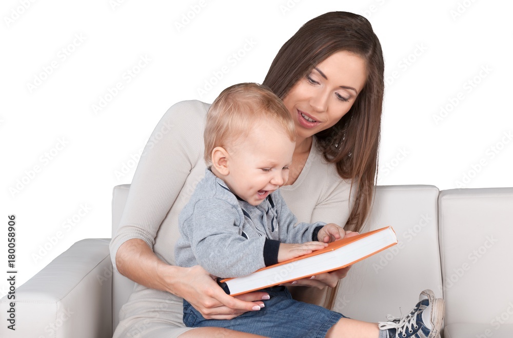 Mother and Baby Looking at Book