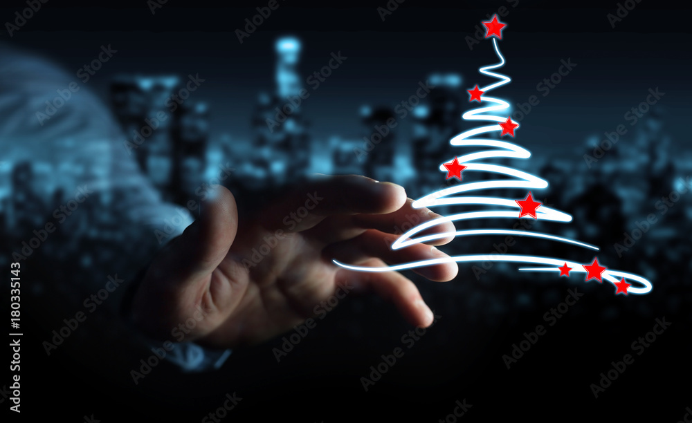 Businessman holding and touching christmas trees sketch