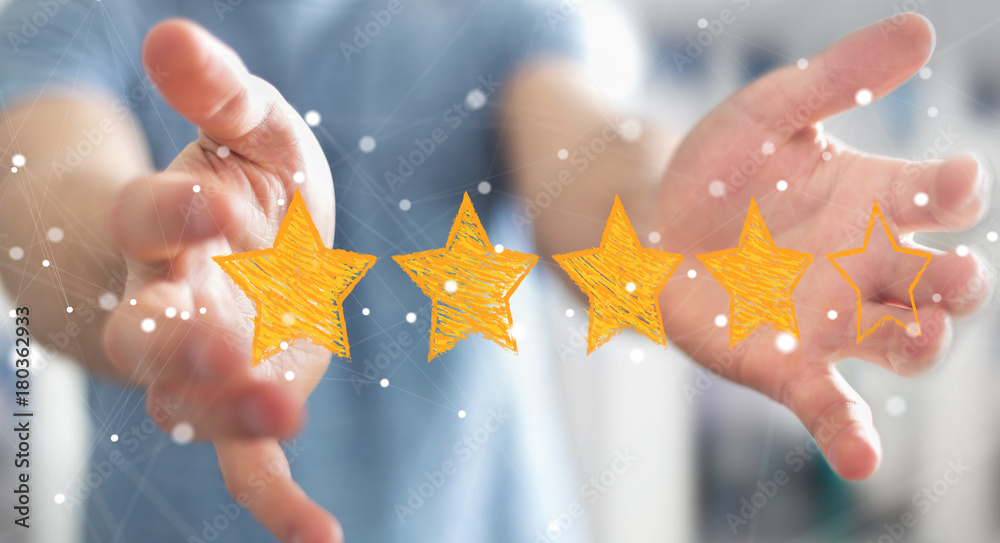 Businessman rating with hand drawn stars