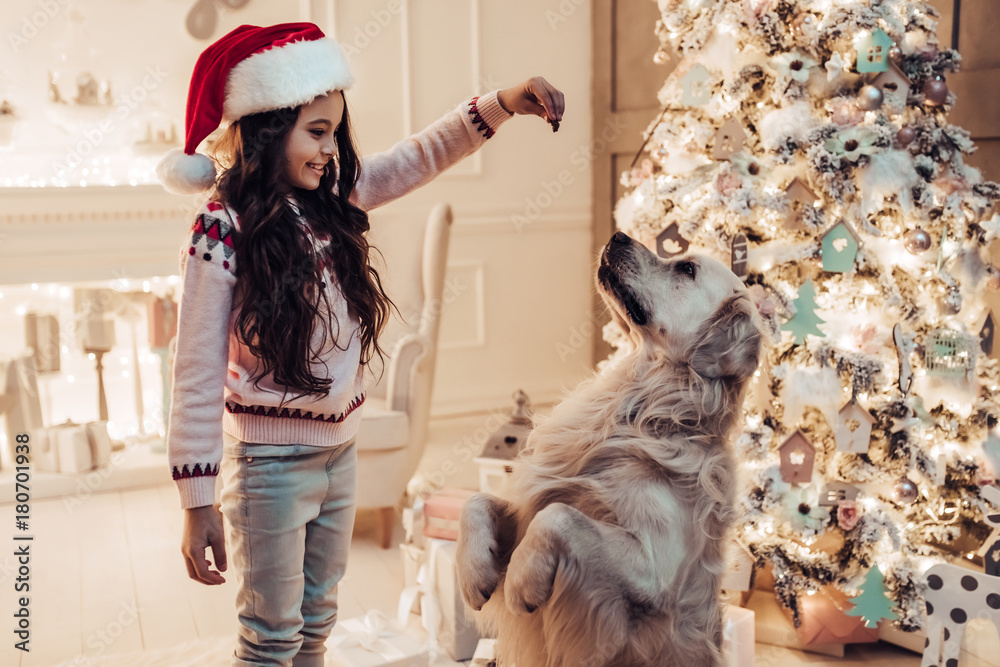 Girl with dog on New Years Eve