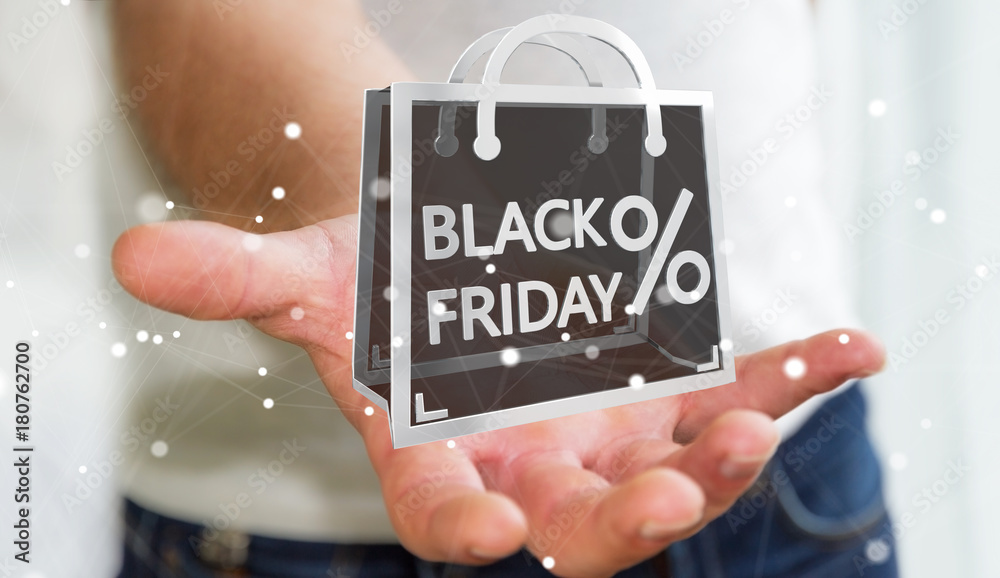 Businessman enjoying black Friday sales 3D rendering