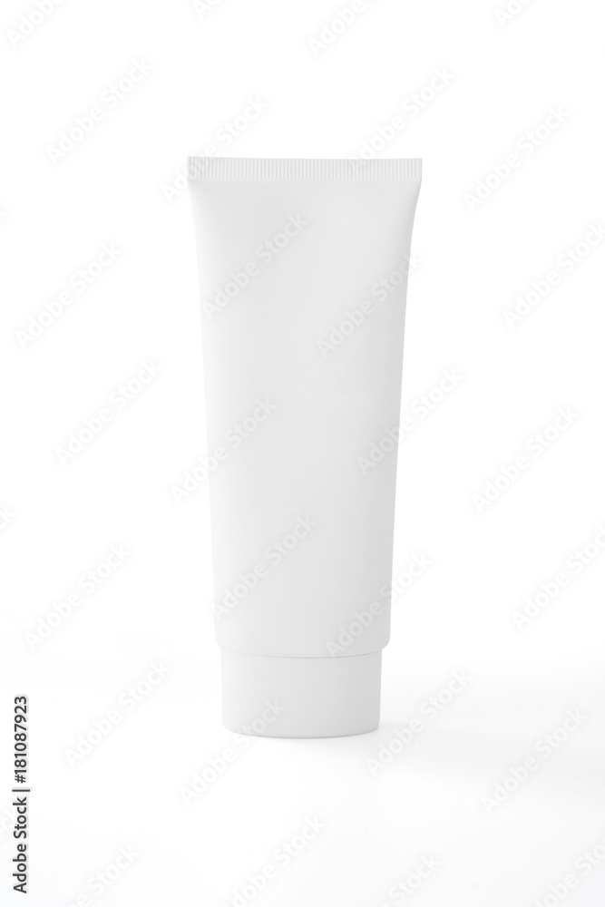 White cosmetic tube pack of cream or gel isolated on white background .