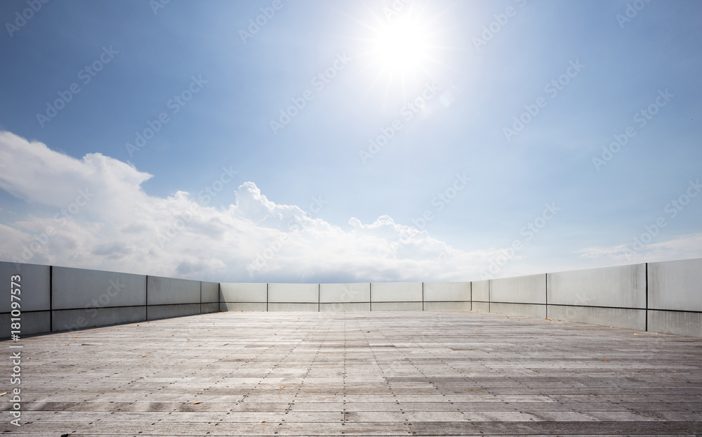 empty brick floor in blue sky