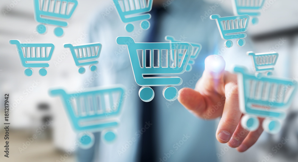 Businessman using digital shopping icons 3D rendering