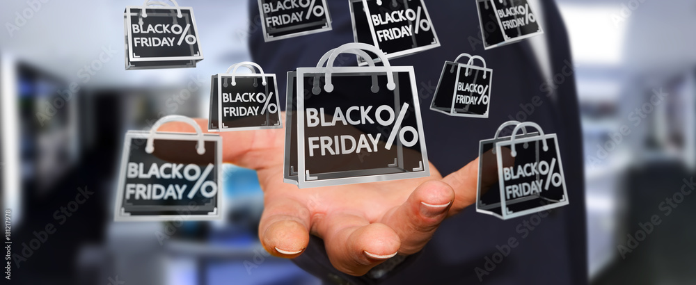 Businessman enjoying black Friday sales 3D rendering