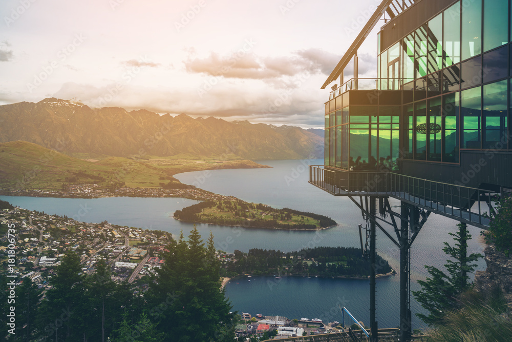 Queenstown, New Zealand in Panoramic View.