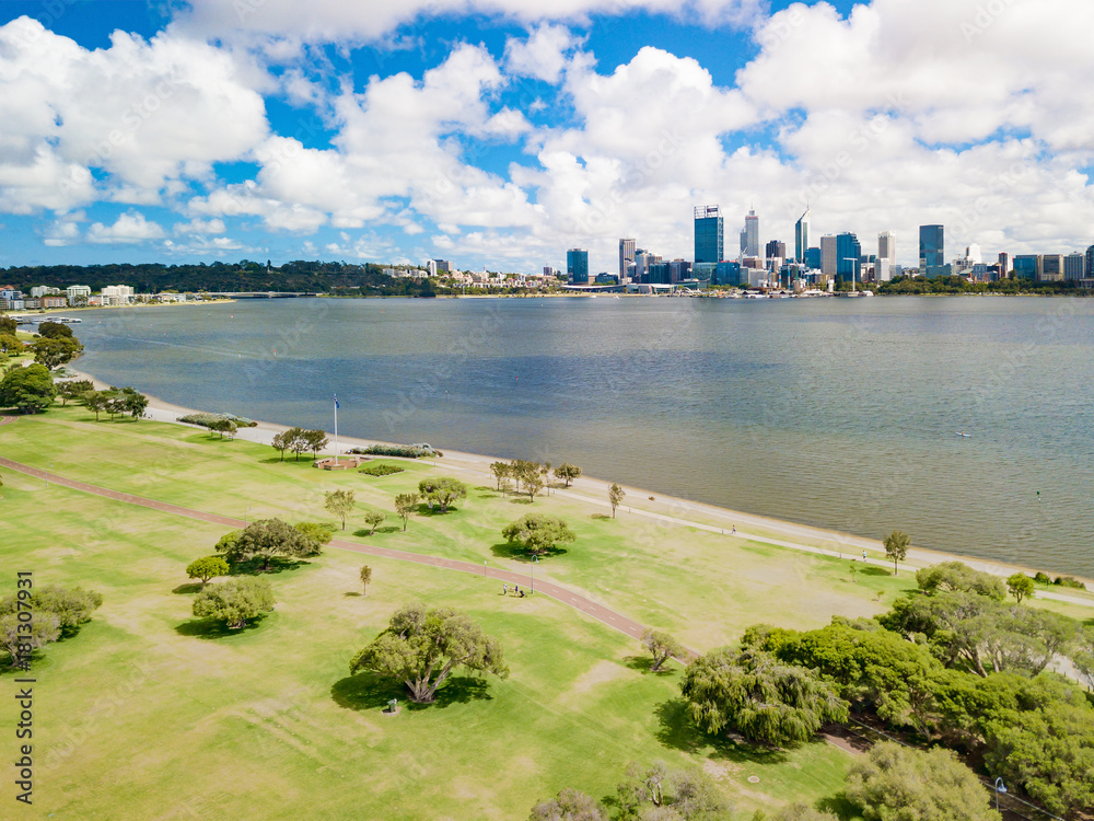 The Perth City skyline photographed from Sir James Mitchell Park in South Perth. Photographed: Novem