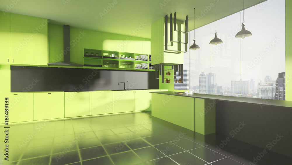 Modern green kitchen interior