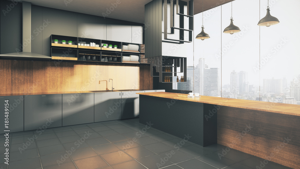 Modern dark kitchen interior