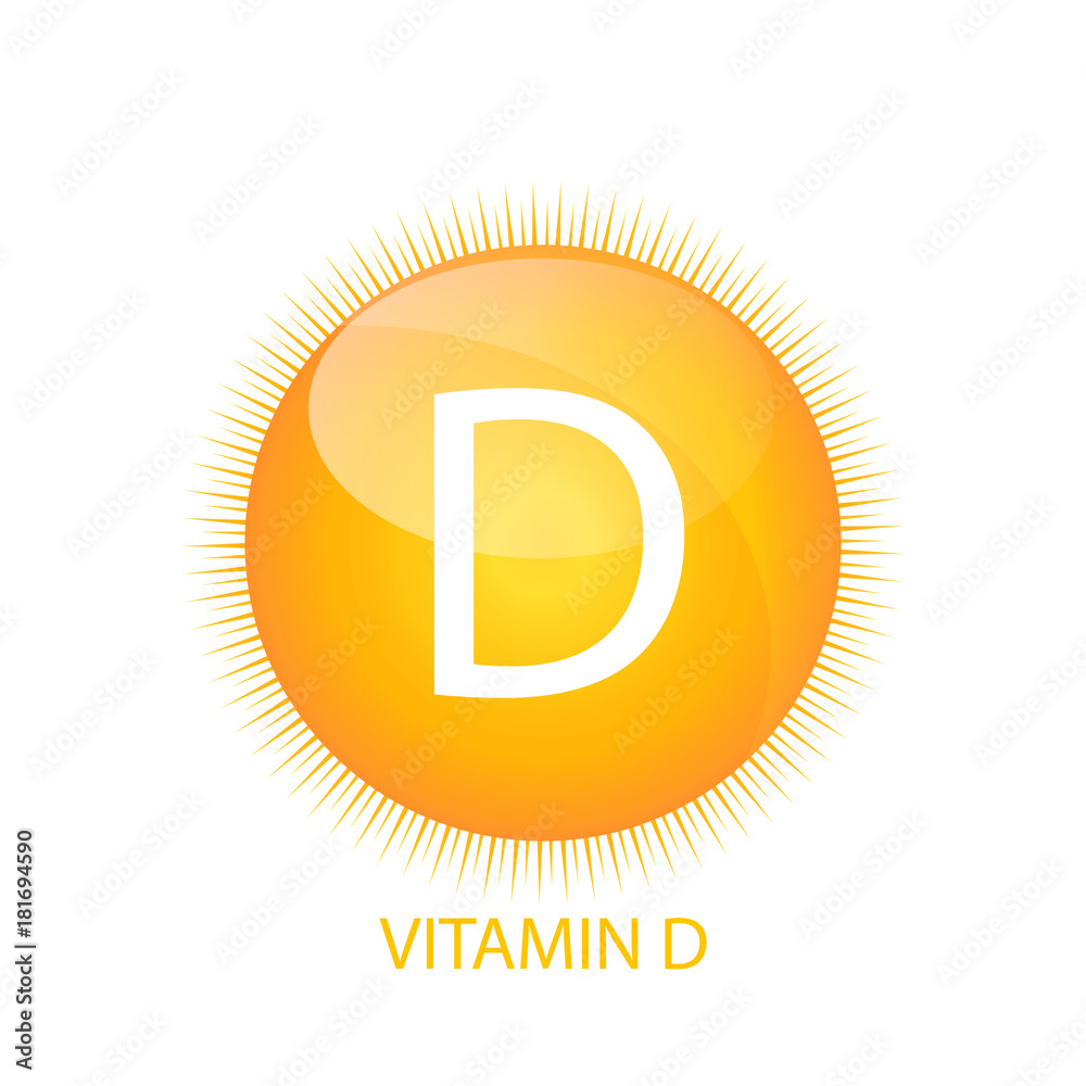 维生素D图标与太阳矢量插图