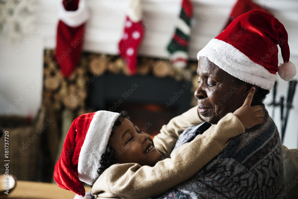 Black family enjoying Christmas holdiay