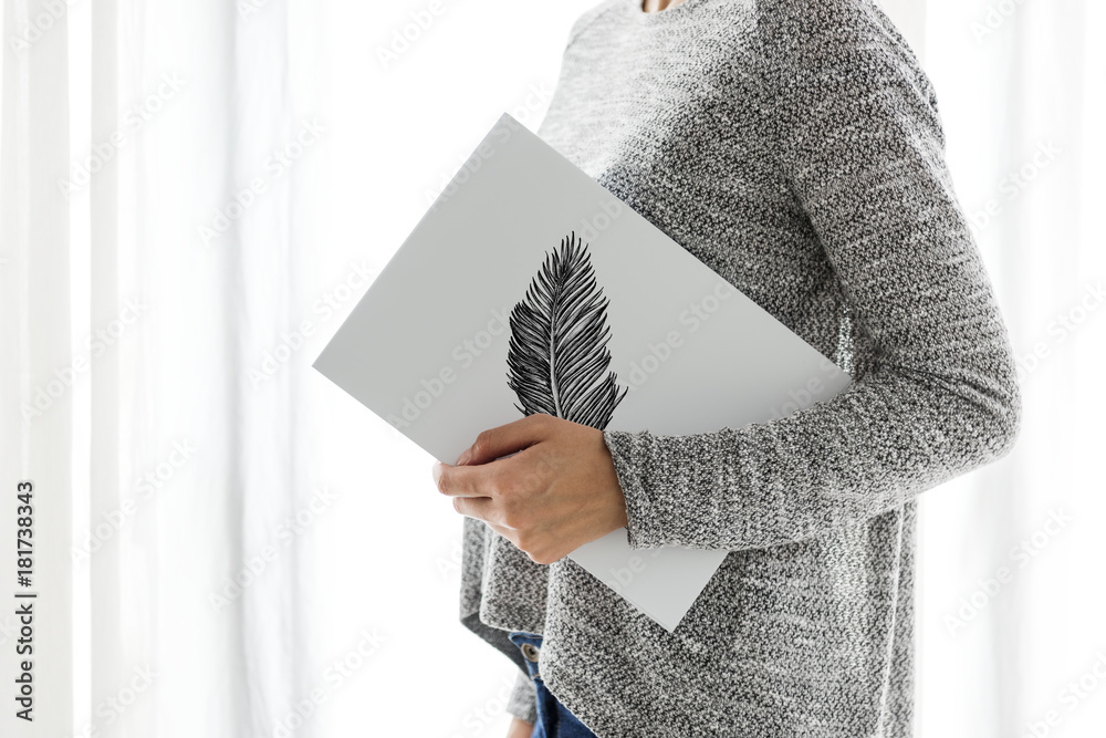 Closeup of feather photo frame