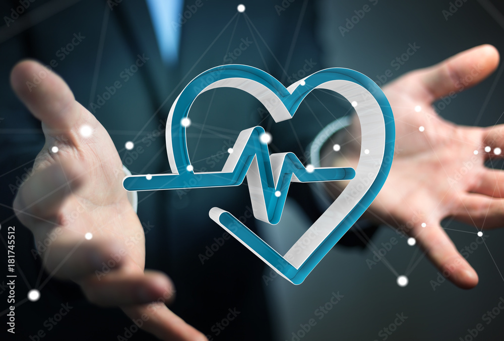 Businessman holding and touching medical icon 3D rendering