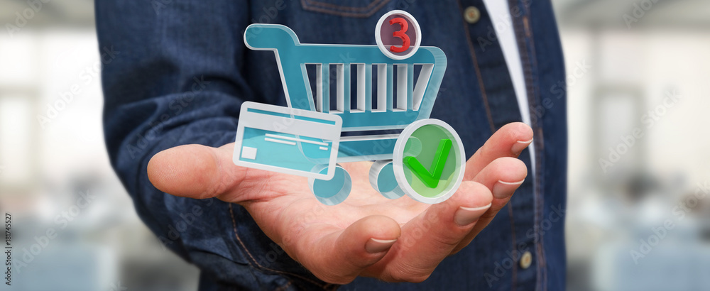 Businessman using digital shopping icons 3D rendering