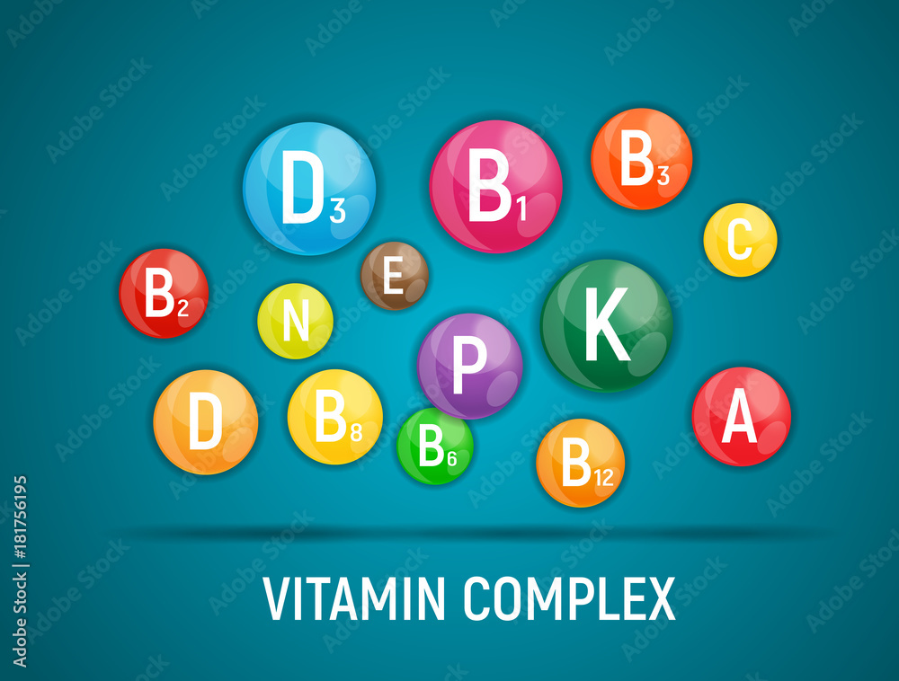 维生素和抗氧化剂复合物。矢量插图