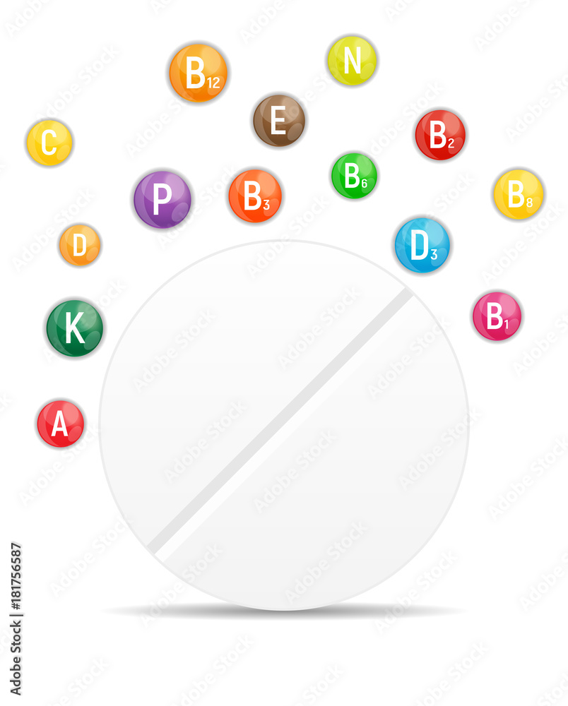 维生素和抗氧化剂复合物。矢量插图