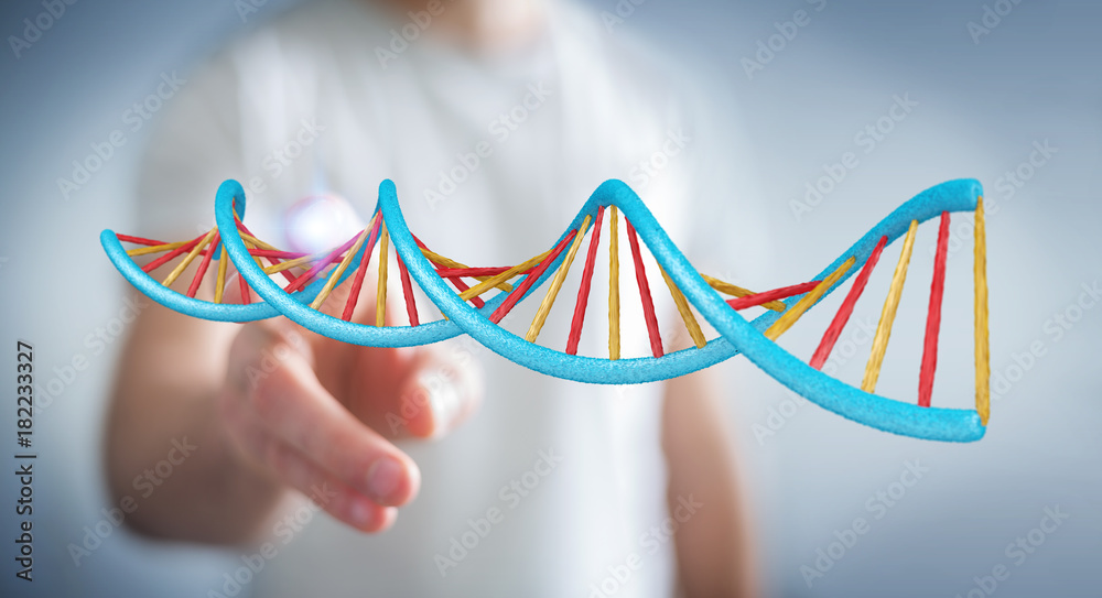 Businessman using modern DNA structure 3D rendering