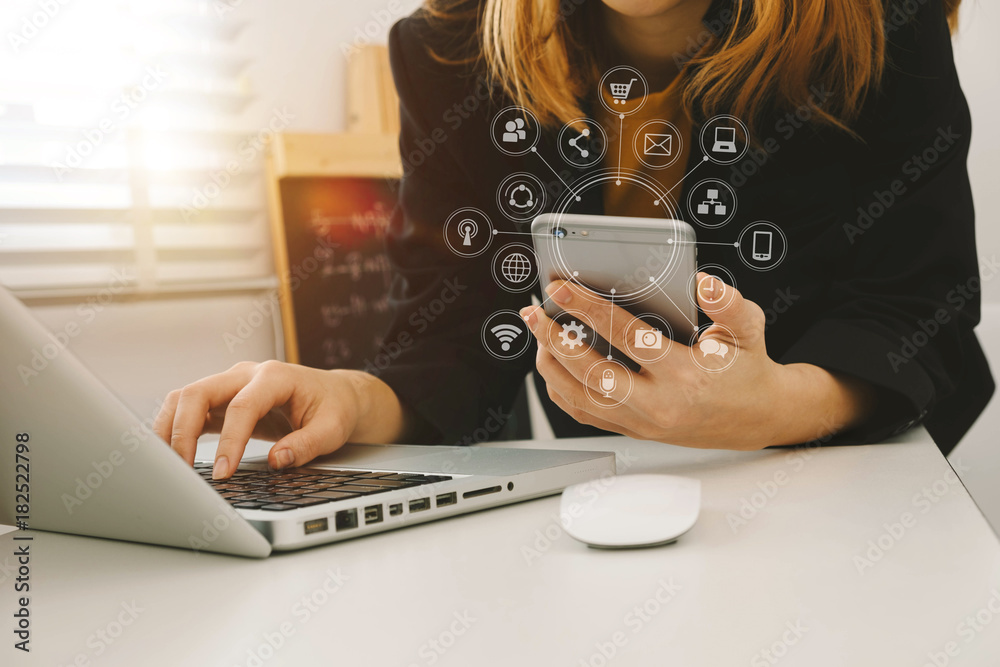 close up of hand using tablet ,laptop, and holding smartphone online banking payment communication n