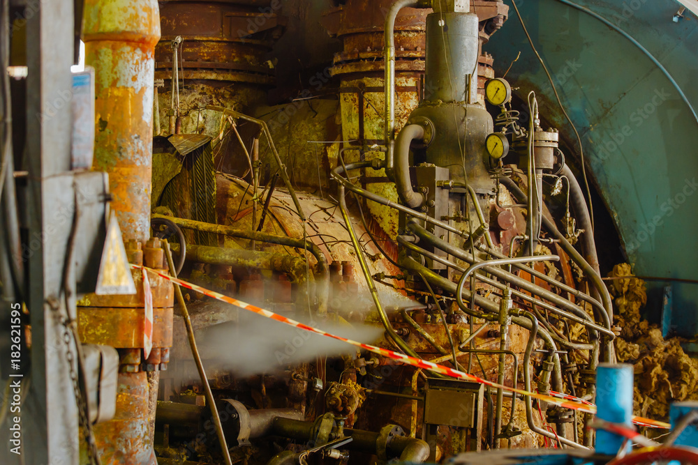 Disassembled equipment inside the power plant