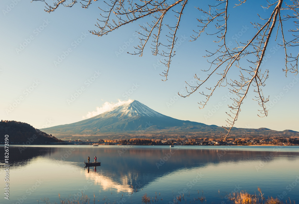 日本富士山景观，复古色彩的川口湖