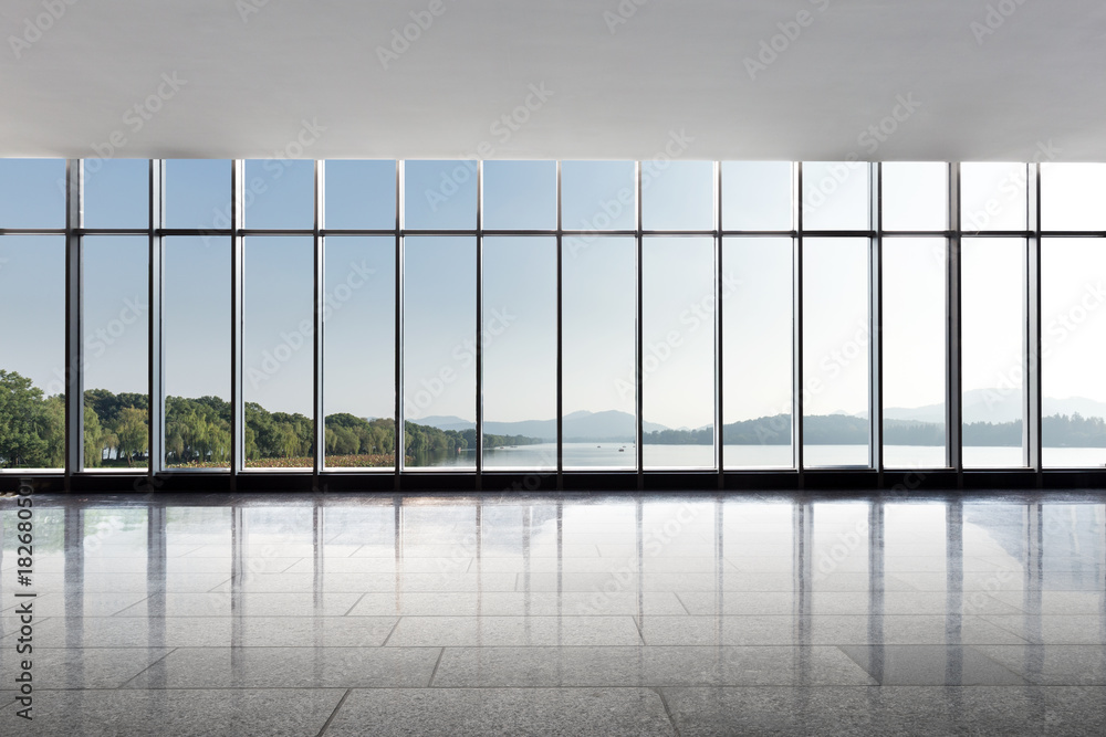 empty office with beautiful lake