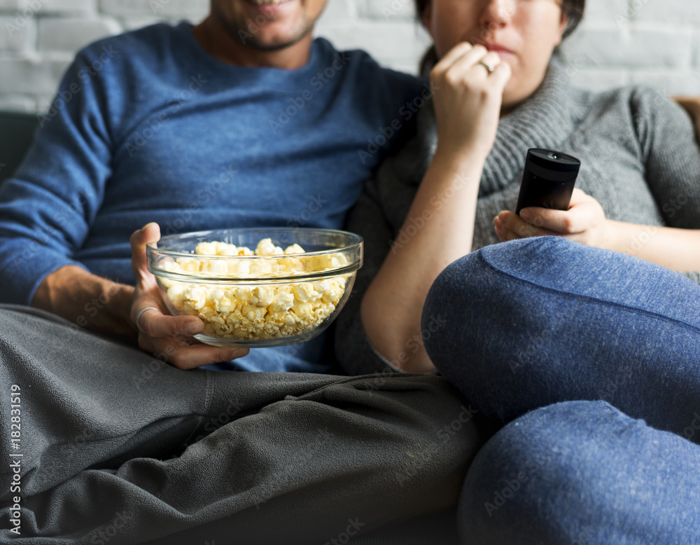 Couple Watching TV Home Relax Togetherness