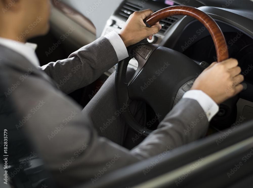 Businessman Drive Car Hands Steering Wheel