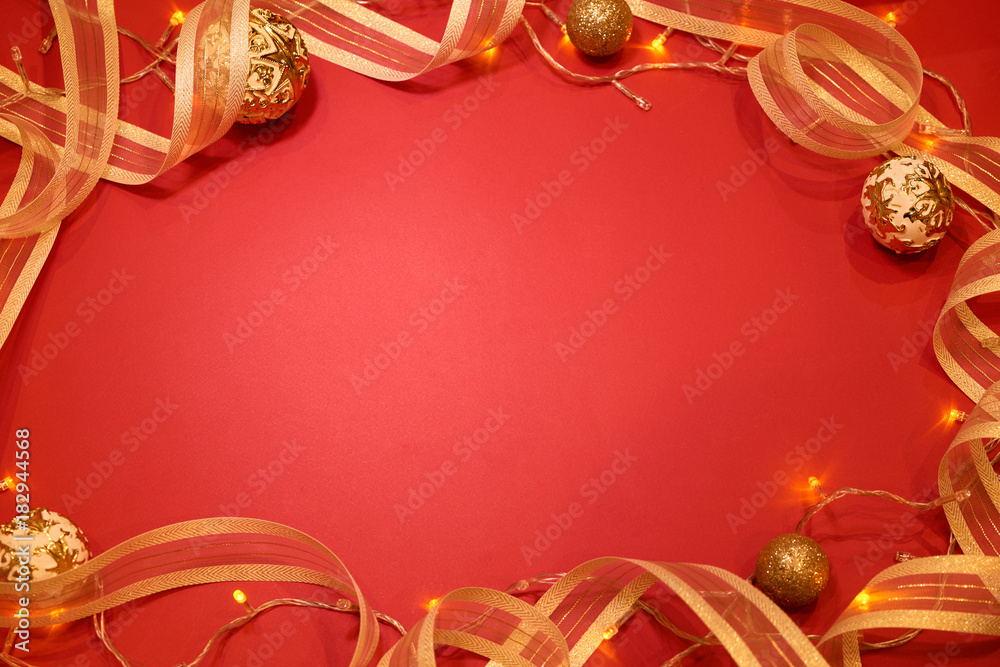 Happy Holiday Background. Decoration on red background.