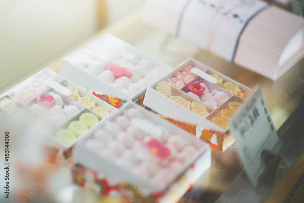 Close up of Japanese dessert in showcase