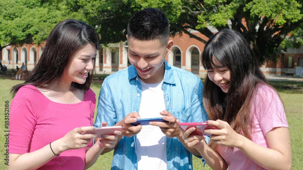 happy student use phone