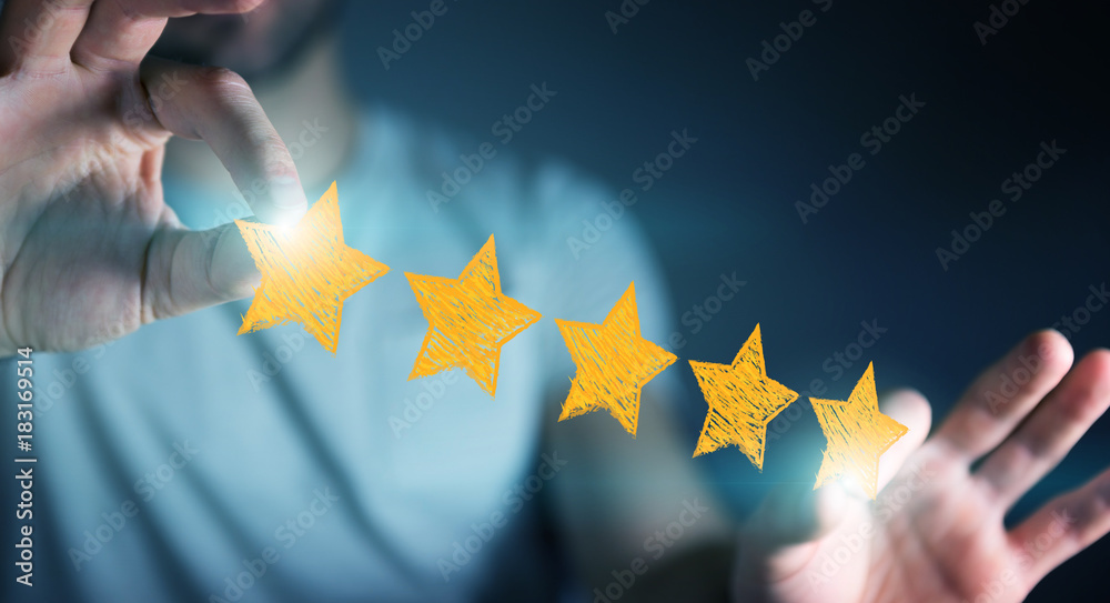 Businessman rating with hand drawn stars