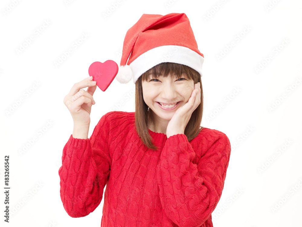 女性　クリスマス　ハート