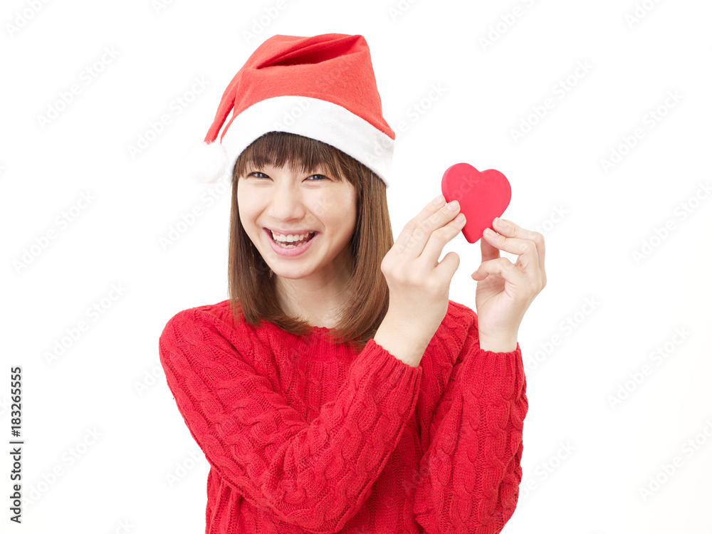 女性　クリスマス　ハート