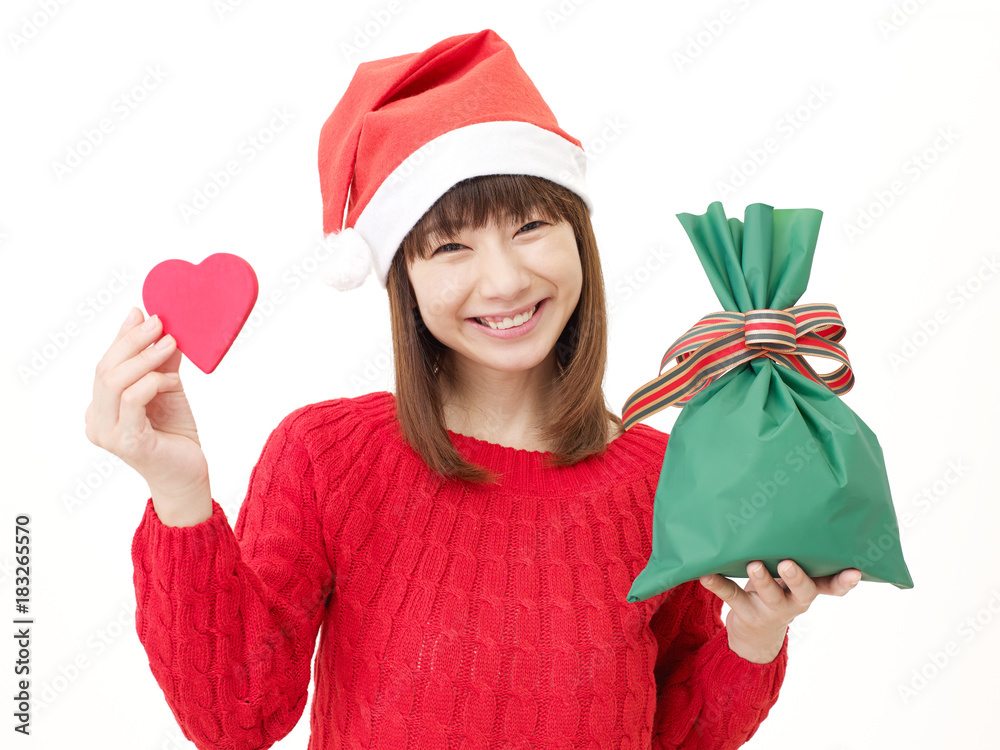 女性　クリスマス　ハート