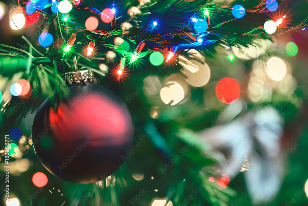 Christmas tree ornaments lights bokeh