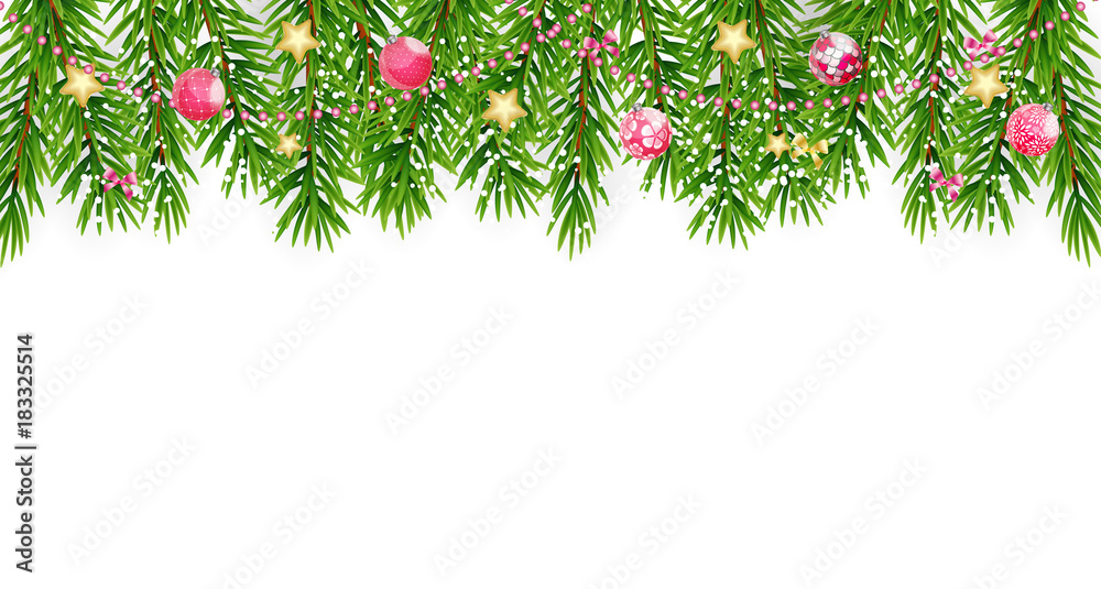 Fir Branches with Snow. Merry Christmas and New Year Winter Background. Vector Illustration