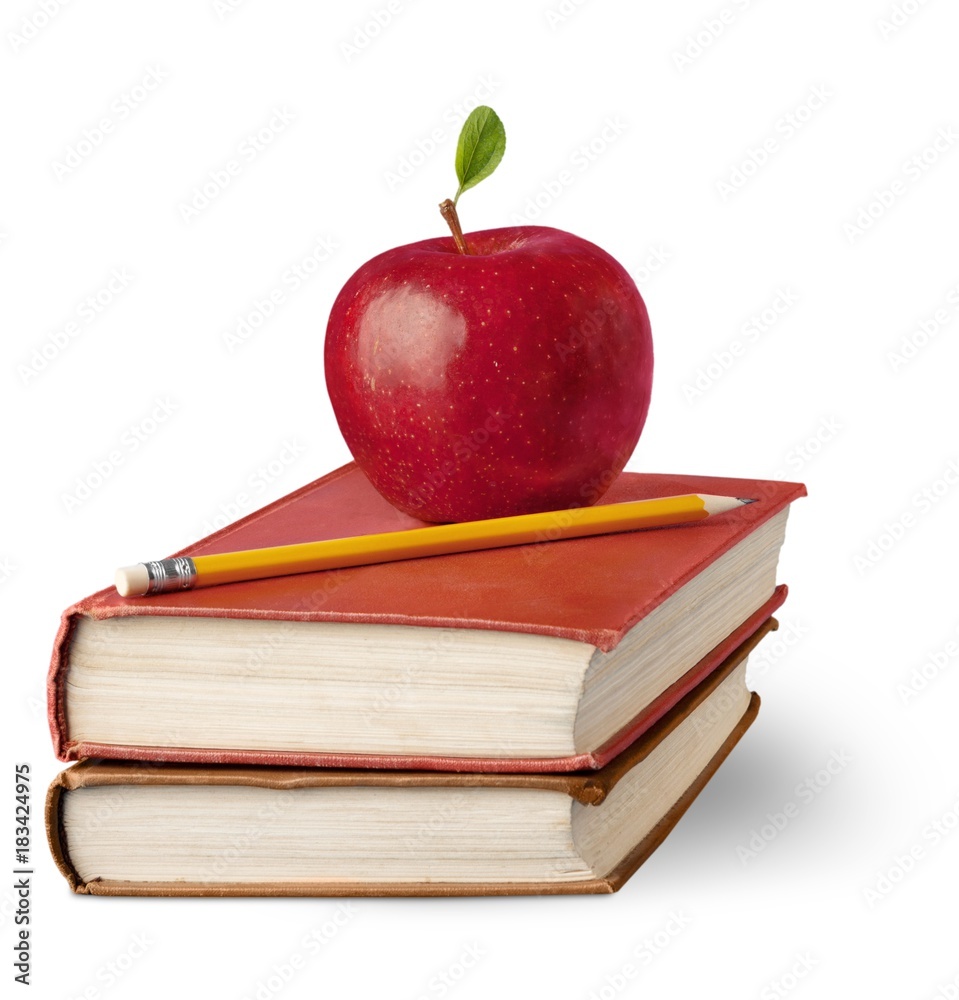 Red Apple and Pencil on Books